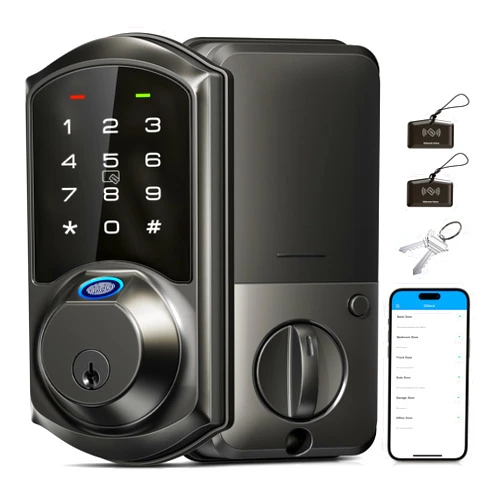Veise Fingerprint Smart Lock for Front Door, 7-in-1 Keyless Entry Deadbolt with App Control, Electronic Digital Locks with Touchscreen Keypad, Auto Lock, Easy Install, Waterproof, Matte Black