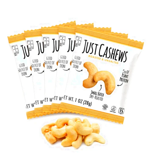 Roastery Coast - Just Cashews Unsalted | Individually wrapped snack (1 Oz each) | Whole Unsalted Cashews | Non-GMO, Gluten Free, Kosher | Cashew Nuts | Gourmet Snack