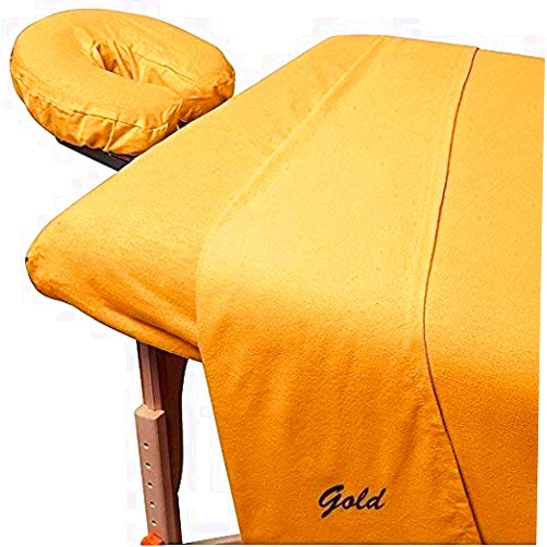 L'American Bedding Amazon Best 3-Piece 600 Thread-Count Egyptian Cotton Massage Table Sheet Set - Soft Cotton Facial Bed Cover - Includes Flat and Fitted Sheets with Face Cradle Cover Fabulous Looking Gold Color