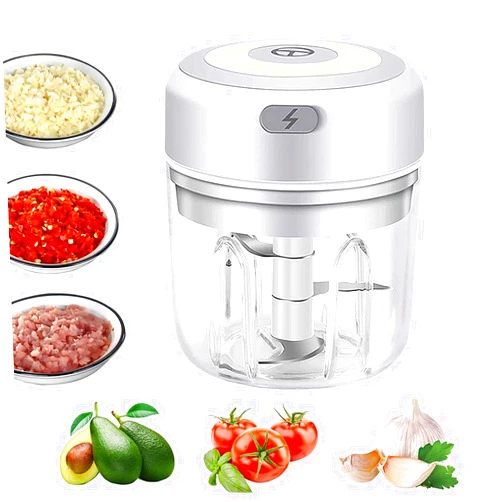 HSIULMY Electric Mini Garlic Chopper,Portable Mini Mincer Electric Food Processor, 250ml Mini Baby Food Maker Presses for Chili Onion Meat Spices Chopper Blender Machine