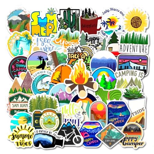 Hapiuen Outdoor Camping Stickers, Adventure Hiking Sticker, 50PCS Hapiuen Waterproof Vinyl Stickers for Water Bottle Laptop, for Adults Teens Camper(Camping)