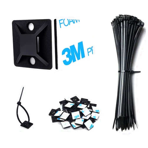 ALLWIN Strong Back-Glue Self Adhesive Cable Zip Tie Mounts Kit - 100 Set Cable Management Clips with 6