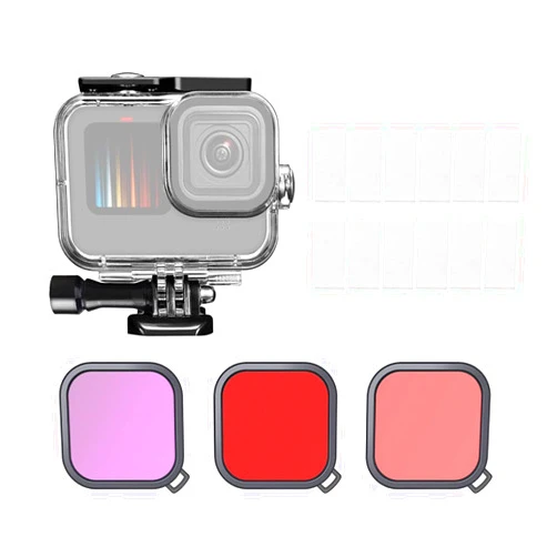 Andoer Sport Camera Waterproof Case 35M Protective Underwater Housing Shell with Color Filters Replacement for GoPro Hero10 9 Surfing Snorkeling Deep Diving