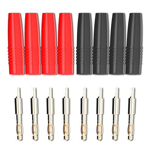 Serdokntbig 8Pcs 4mm Banana Plug Male Connector Gold Plate Solder Type for Multimeter Test Leads Speaker Wire Cable RC Lipo Battery Charger Adapter