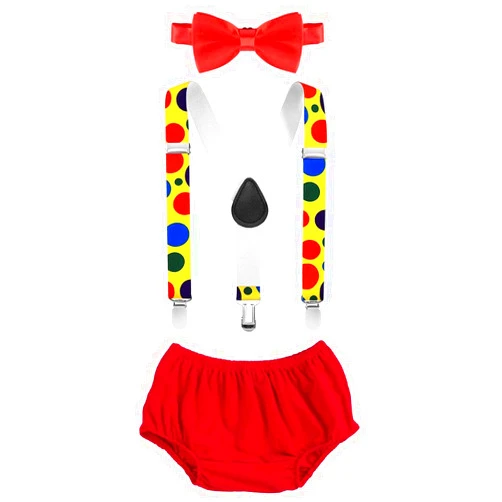 IWEMEK Clown Costume Baby Boy 1st 2nd Birthday Circus Cake Smash Outfit Bloomers Diaper Cover Y Back Suspender Bow Tie Set