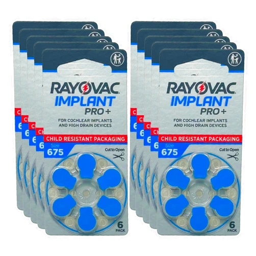 Rayovac Cochlear Implant Pro+ Batteries | Size 675 (60 Pack) | Child-Resistant Packaging