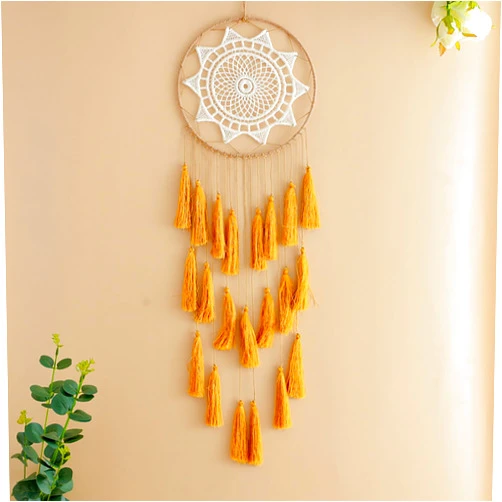 Aniaoie Dream Catcher Macrame Boho Wall Hanging Decor Woven Tassels Dreamcatcher Decoration for Teen Girl Room Bedroom Chic Gift,Yellow-B