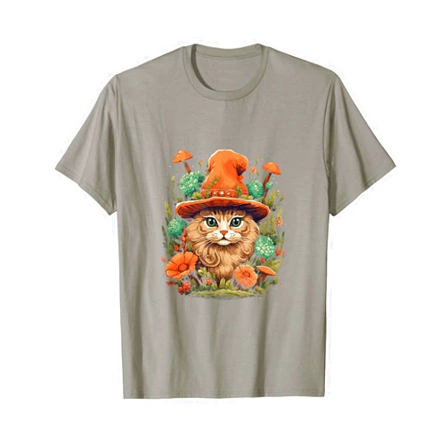 Cottagecore aesthetic cat with mushroom hat T-Shirt