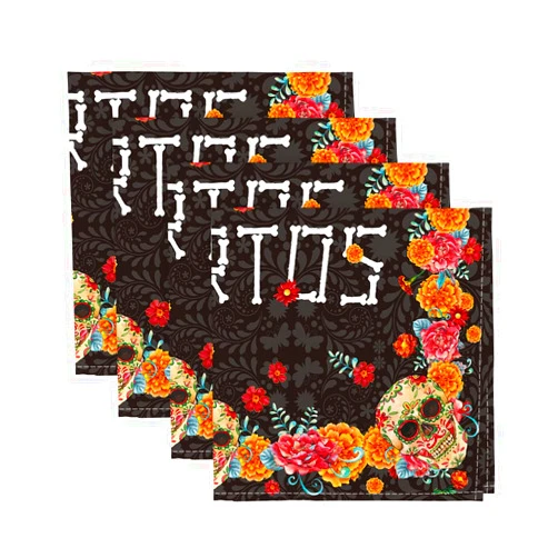 Horaldaily Dia de Muertos ClothNapkin 18x18 Inch, Day of The Dead Mexico Marigold Sugar Skull Party Dinner Decoration Washable Napkins Set of 4