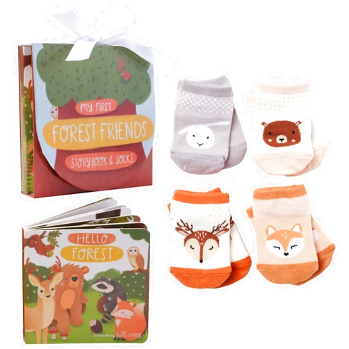 Tickle & Main Woodland Forest Friends, 5-Piece Gift Set for Infants 0-12 Months, Includes Storybook and 4 Pairs of Animal Socks