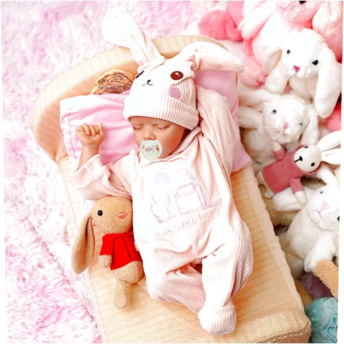 JIZHI Lifelike Reborn Baby Dolls - 17-Inch Baby Soft Body Realistic-Newborn Dolls Full Body Vinyl Real Life Dolls with Rabbit Toy, Feeding Kit, Gift Box for Collection or Kids Age 3 +