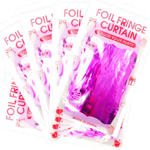 NIACONN 5 Packs Rose Red Tinsel Fringe Photo Backdrop Metallic Foil Fringe Curtains Door Streamers for Birthday Party Decorations (Rose Red / 3.3 ft x 6.6 ft)