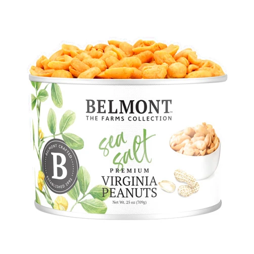 Belmont Peanuts Gourmet Sea-Salted Virginia Peanuts, 25 oz (1 Pack) – Only 3 Simple Ingredients, No Preservatives, 7g Protein – A Premium, Salty, Crunchy, Hand Seasoned Snack