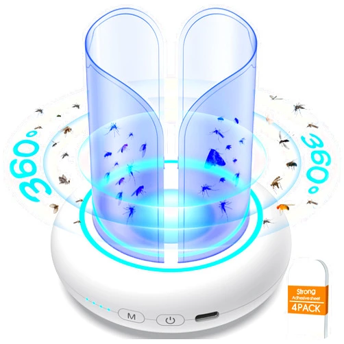 Camfeast 360° Flying Insect Trap with 60h USB Rechargeable Battery, Get-rid Food, Plant Fruit-Fly Killer, Night Light Catcher for Gnat, Noseeum, Flies, Housefly, Trap on Indoor House, Insectos Trampa
