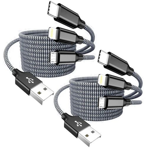 KHNJDQ Multi Charging Cable 4ft 2Pack 3 in 1 Multi iPhone Charger Cable Nylon Braided Apple MFi Certified Universal USB Fast Charging Cord with Type-C/USB C Micro Lightning for Phone iPad iPhone Tablet