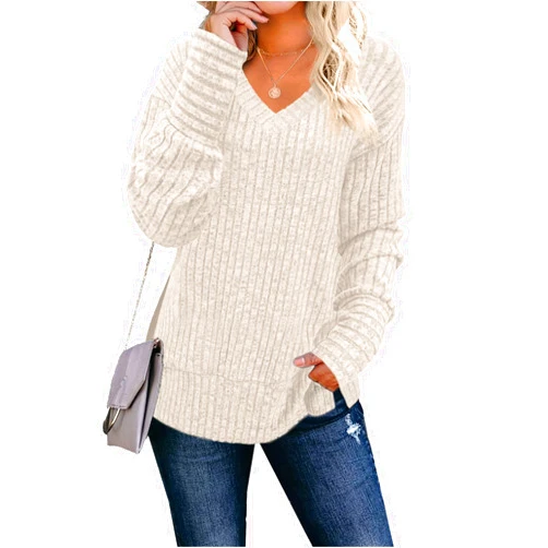 JomeDesign Womens Sweaters Long Sleeve V Neck Shirts Loose Casual Fashion Tops