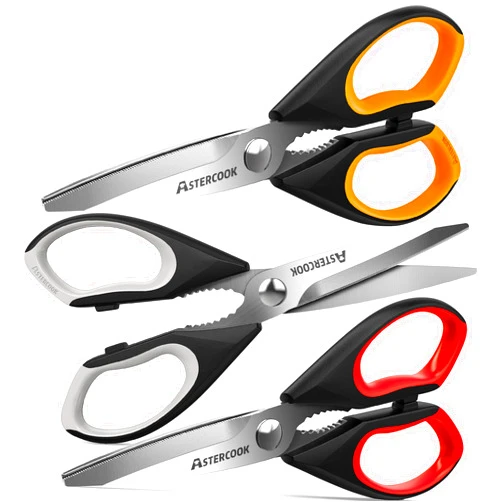 Astercook Heavy Duty Kitchen Shears with Serrated Blade, Ergonomic Handle - For Poultry, Herbs, Vegetables