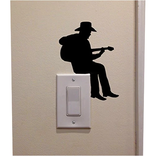 YINGKAI Cowboy Playing Guitar On Light Switch Decal Vinyl Wall Decal Sticker Art Living Room Carving Wall Decal Sticker for Kids Room Home Window Decoration