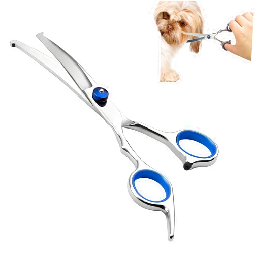 Erioscar Curved Dog Grooming Scissors with Safety Round Tips, Light Weight Professional Pet Trimming Grooming Shears 4CR Stainless Steel for Nose Hair,Ear Hair,Face Hair,Paw Hair for Dogs and Cat