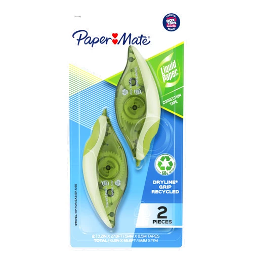 Liquid Paper Paper Mate Liquid Paper DryLine Grip Correction Tape, Recycled, 2 Count