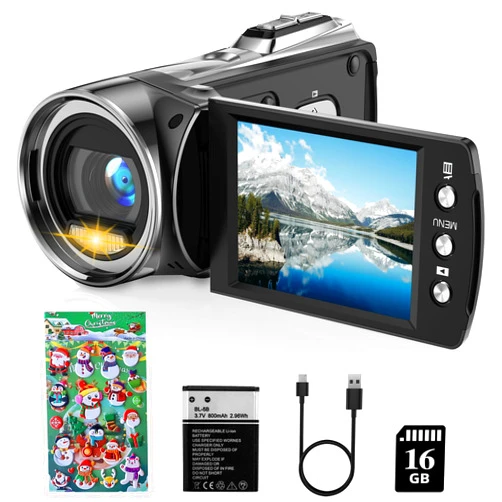 Rawiemy Video Camera Camcorder HD 2.7K 36MP Kids Camcorder Vlogging Camera for YouTube TikTok Digital Video Camera Recorder with 16GB Card,Christmas Stickers,8X Digital Zoom for Kids