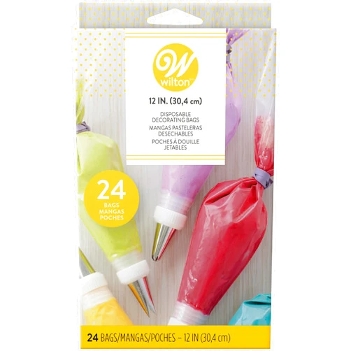 Wilton 12-Inch Disposable Decorating Bags for Piping and Decorating with Assorted Icings, Flexible and Microwave-Safe, Bags Only (24-Count), White