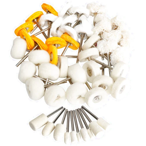 FPPO 1Inch Polishing Buffing Wheel Set,Wool Felt Cotton Mounted 3mm Shank for Rotary Tool Accessories,Mini Brush Polishing Kit for Watch and Jewelry 50 Pieces