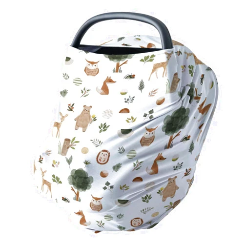 HawSkgFub Boho Woodland Animal 5-in-1 Car Seat Cover for Baby Boy Girl Gift, Bohemia Forest Bear Fox Deer Owl Privacy Breastfeeding Nursing Cover, Newborn Infant Multi-use Carseat Canopy Carrier