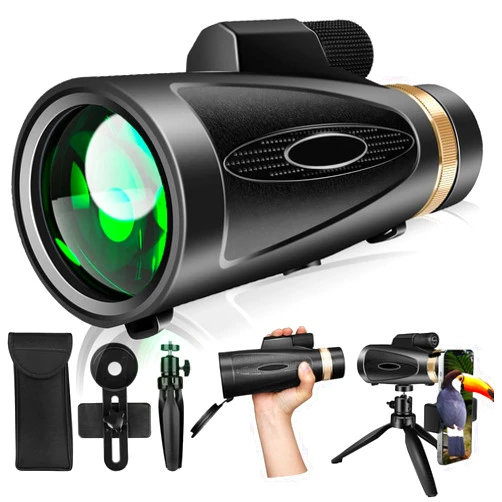 MD.LIFE 80x100 High Power Monocular Telescope with Smartphone Adapter Tripod, Larger Vision Monoculars for Adults with BAK4 Prism, Suitable for Bird Watching Hunting Hiking Camping Wildlife
