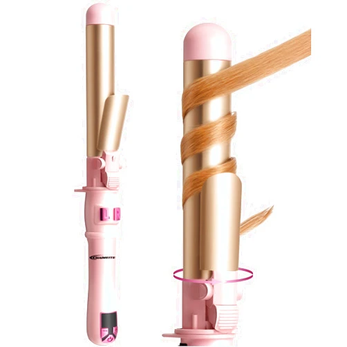 MAIMEITE Rotating Curling Iron - 1 inch Automatic hair curler barrel 30s Instant Heat Wand 360° Rotating Easy to get curls and waves Dual Voltage with Home Button,Pink Gold