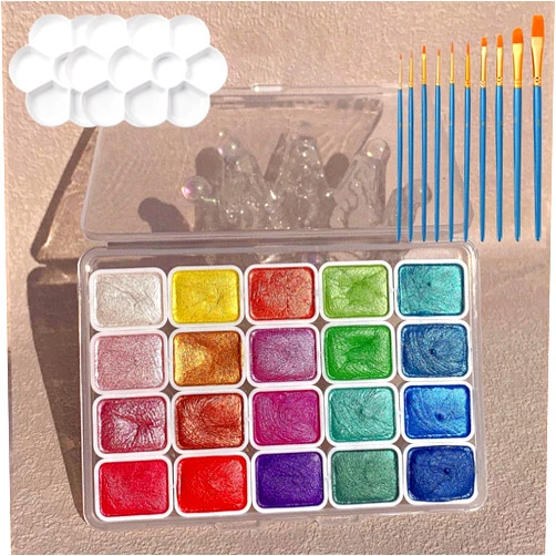 Ekomfo Forestry Shifting Watercolor Painting Set, Forestry watercolor Paint, 20 Colors Shimmer Metallic Watercolor Paints Set, Colourful Painting Kit Model Metallic Pearlescent Watercolor Paint (Scheme 1)
