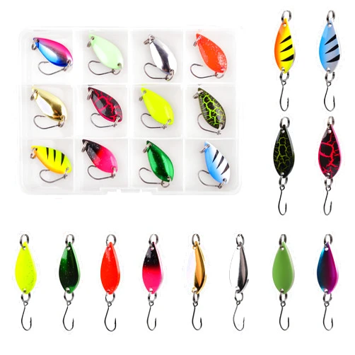 Shaddock Fishing Mini Fishing Spoon Lure Set with Case, 12pcs / 24pcs Colorful Hard Metal Bait Set with Single Hook Jigging Baits Spoons for Trout Crappie Perch Panfish Pike 0.17oz