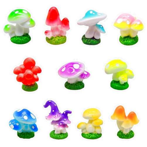 Pinenjoy 11Pcs Mini Mushroom Figurines 1inch Colorful Miniature Mushroom Figures Tiny Resin Cake Toppers for DIY Fairy Garden Bonsai Plant Pots Micro Moss Landscape Terrarium Crafts Decor