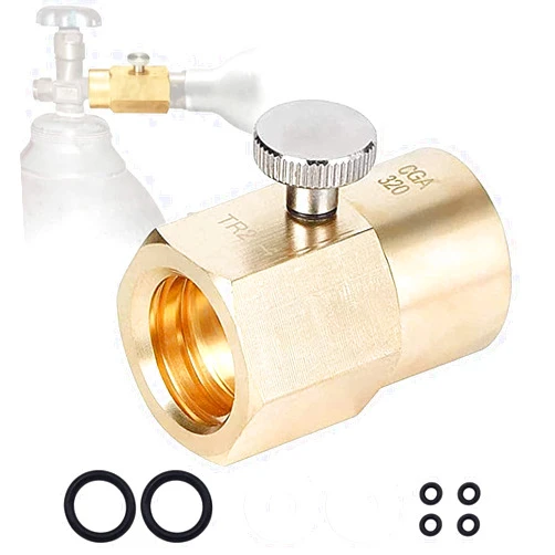 Farwind Home Use Soda Refill Bottle CO2 Cylinder Cartridges, Adapter Refills Connector Kit CGA320 to TR21-4, Thread Set Replacement Accessories for Soda Machine Tank, Gold