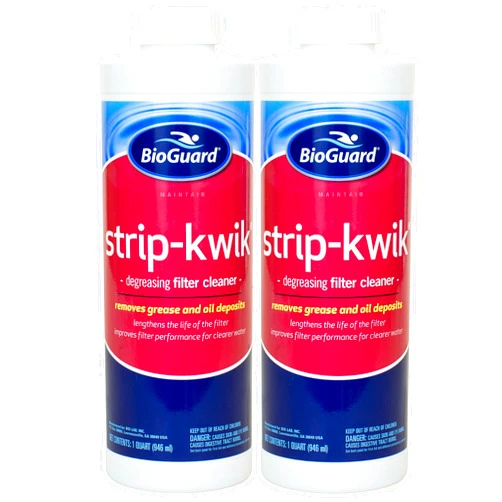 BioGuard Strip Kwik, 1 Quart, Pack of 2, Degreasing Filter Cleaner, Removes Grease and Oil Deposits, Improves Filter Performance for Clearer Water