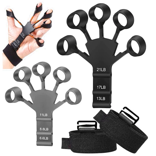 ARTOMIDE Grip Strength Trainer Finger Strengthener-Hand Strengthener 6 Resistant Level Exerciser-Adjustable Hand for Therapy, Relieve Pain Arthritis(Black+Grey, 2PCS) (Black)