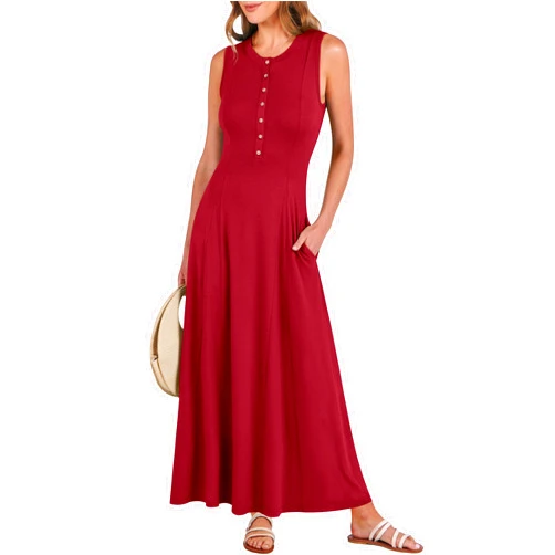 ANRABESS Women Summer Casual Sleeveless Maxi Sundress Button Fit & Flare A-Line Flowy Long Dresses 2026 Beach Outfits