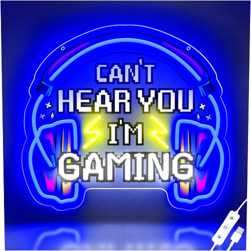 ONGNOU Gaming Neon Signs for Wall Decor Headset Gamer Headphone Led Neon Light Sign for Game Zone Man Cave Room Birthday Christmas Gift for Boys Boyfriend (Can't Hear You I'm Gaming)
