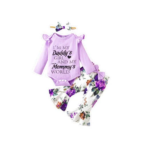 HIGHUZZA Baby Girl Winter Clothes Toddler Girl Spring Outfit Long Sleeve Ruffle Romper Suspender Skirt Headband Set