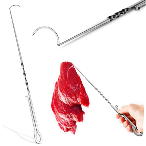 Zonon BBQ Flipper Hook Meat Tail Flipper Hook BBQ Pig Hook with Pointed Tail Heavy Duty Food Turner Flipping Vegetables and Meat Great Tool for BBQ(40cm)