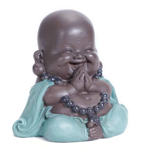 WGFKVAS Buddha Statue, Laughing Buddha Smiling Little Buddha Ceramic Buda Statue Little Monk Figurine Cute Baby Buddha for Home Office Car Decors Gift Crafts and Arts (Green)