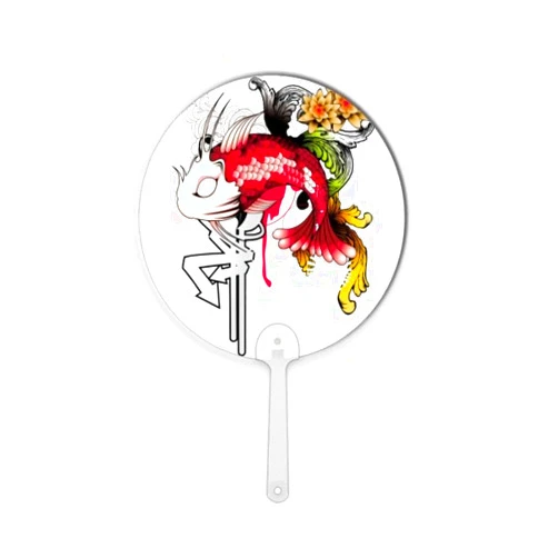 DIYthinker Japan Carp Waves Pattern Plastic Round Handheld Fan Decorations Craft