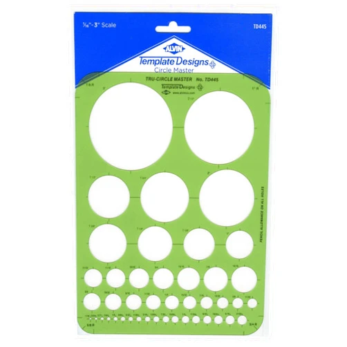 ALVIN, TD445, Circle Guide Template, Drawing and Drafting Tool for Artists, Architects, Design and Drafting 44 Circles, 7 inches x 9.25 inches x .030 inches