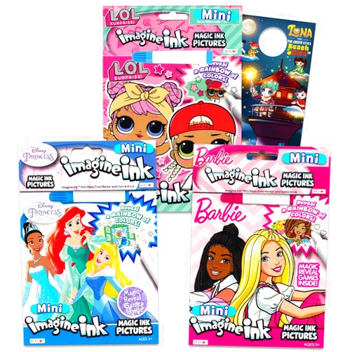 Disney Girls Imagine Ink Coloring Book Super Set - Bundle with 3 Imagine Ink Mess-Free Activity Books Featuring Disney Princess, LOL Surprise, and Barbie Plus More | Imagine Ink Books for Girls