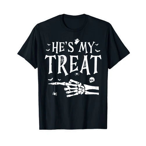 Funny Halloween Matching Couples His & Her He's My Treat Skeleton Hand Funny Halloween Costume Couples T-Shirt