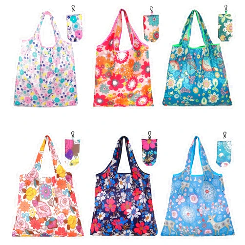 DENGXINWEI 6 Pcs Reusable Shopping Bags Foldable, Machine Washable Shopping Grocery Bags in Pocket , Eco-Friendly Travel Recycle Shopping Bags, Waterproof Pouch Tote Bags for Daily Shopping Supplies load