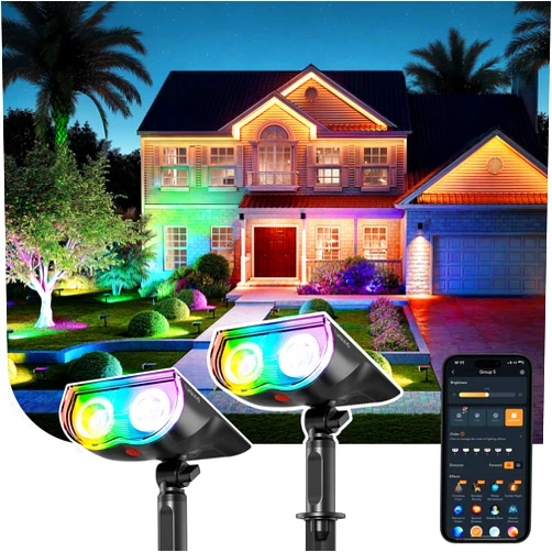 Linkind Smart Solar Spot Lights Outdoor SL5C, Solar Lights Outdoor Spotlight Cool/Warm White/Color Changing, APP/Voice Control IP67 Landscape Lighting for Yard, Garden, Pathway(2 Pack)