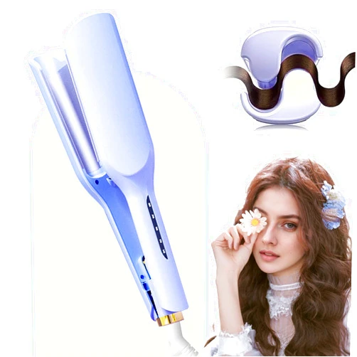Velasko 2 Barrel Wave Curling Iron, 1.25 Inch Anti-Scald Waver Hair Tool, Double Anion Hot Tools Curling for Long Hair Women Need Beach Wide Deep Waver (Purple)