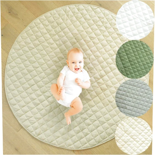 Poppyseed Play Baby Play Mat, Extra-Thick & Extra-Large Round Floor Pad, Designed for Tummy Time, Crawling, & Baby Activity Gyms, Foldable & Portable (Taupe, 47