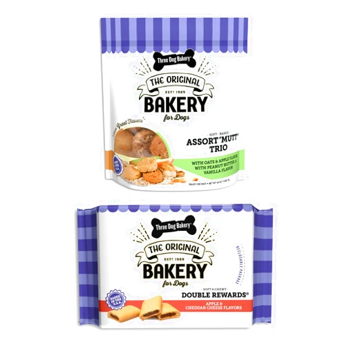 Three Dog Bakery Assort Mutt Trio Soft Baked Cookies for Dogs, Three Flavor Pack, 3 Pounds, and Double Rewards Soft and Chewy Treats, 10 Ounce Pack (114063)